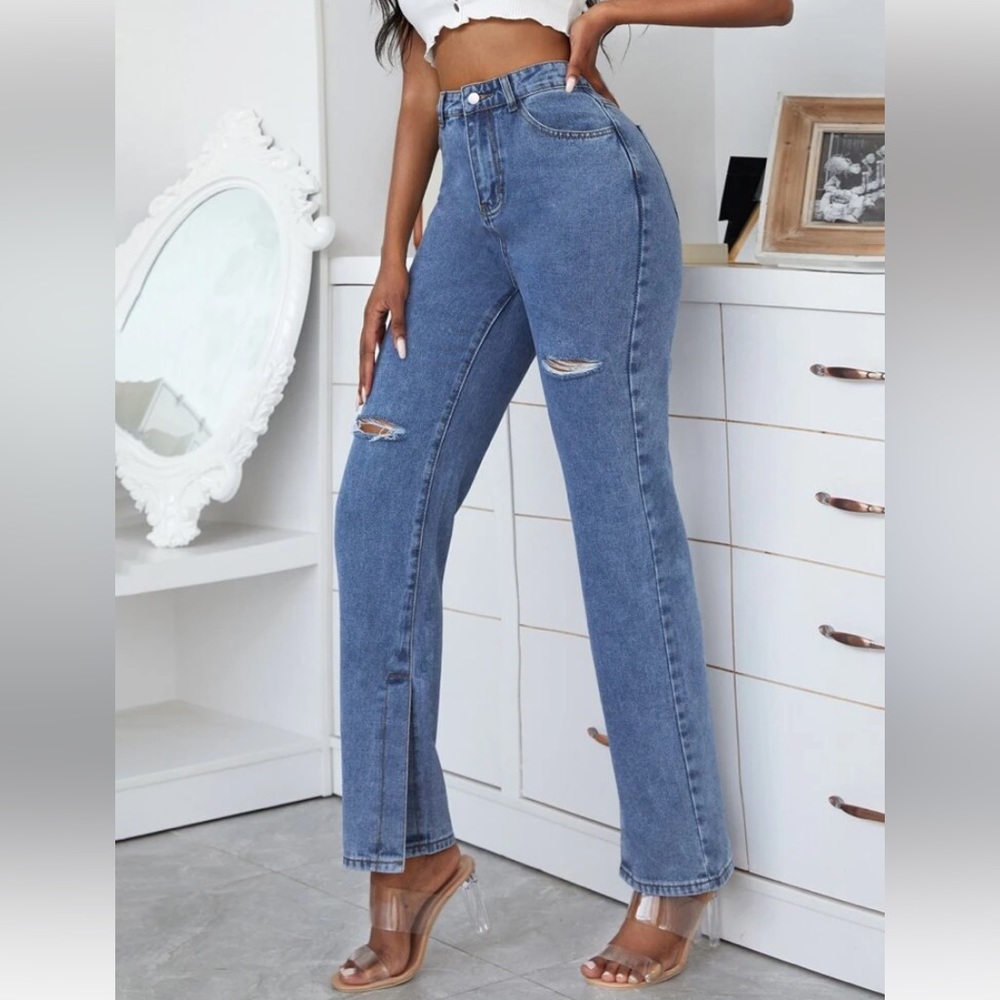 High Waisted Split Hem Flare Jeans NWOT